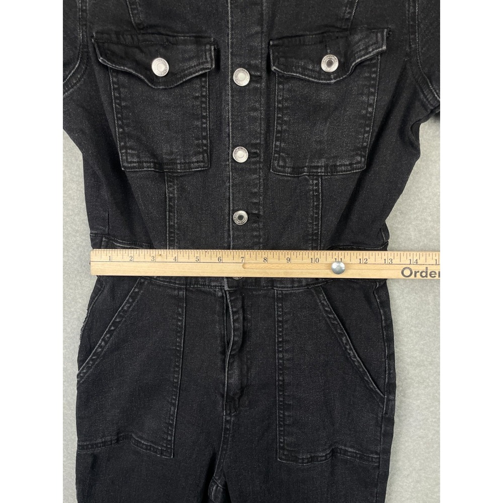 Denim Jumpsuit Womens 6 Medium Black Button Fly Flared Legs Short Sleeve - Picture 10 of 16